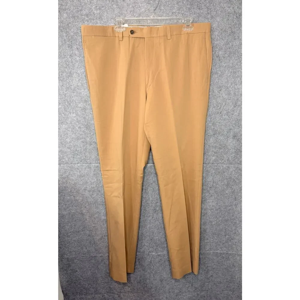 Saks Fifth Avenue Men 38R Tan Dress Pants Flat Front Cotton Blend TV Wardrobe